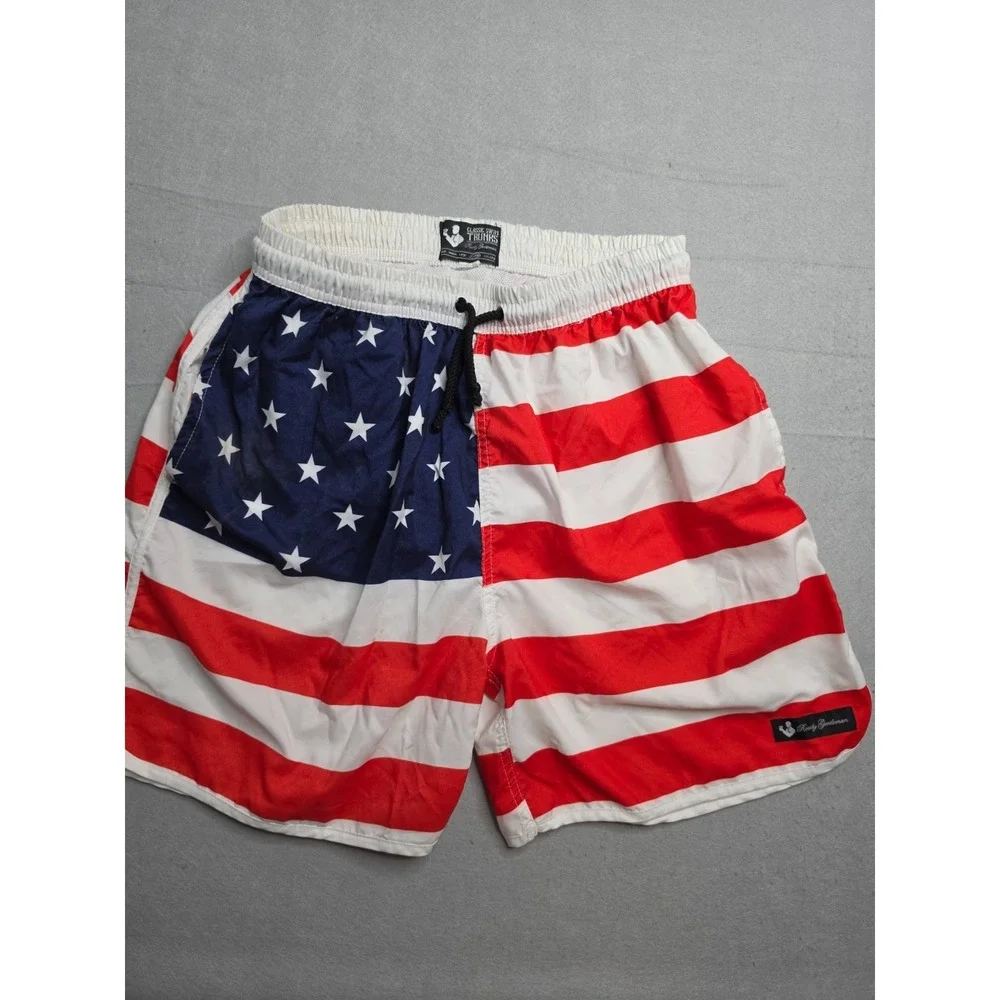 Rowdy Gentleman Swim Trunks Men's XL Multicolor Striped American Flag Mesh Lined